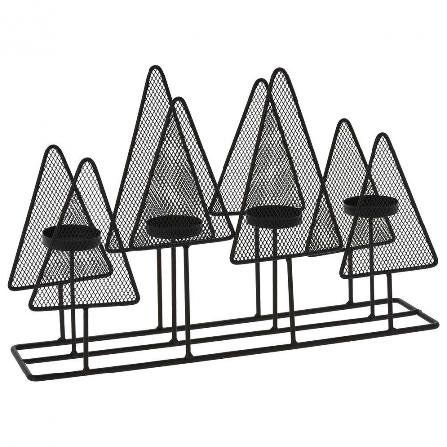świecznik na 4 świeczki tealight metalowy czarny choinki 38x9x25 cm kod: O-569481