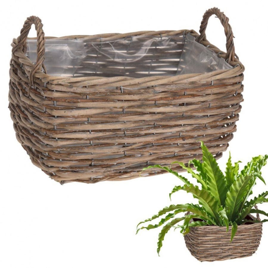 Osłonka doniczka wiklinowa pleciona kwietnik kosz z uchwytami na kwiaty rośliny 23x14x15 cm kod: O-339260-M