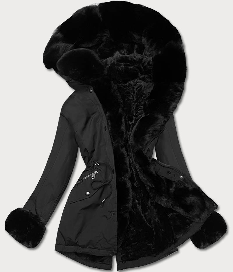KRÓTKA PARKA ZIMOWA NA FUTERKU CZARNA (16M9062-392) - J.STYLE