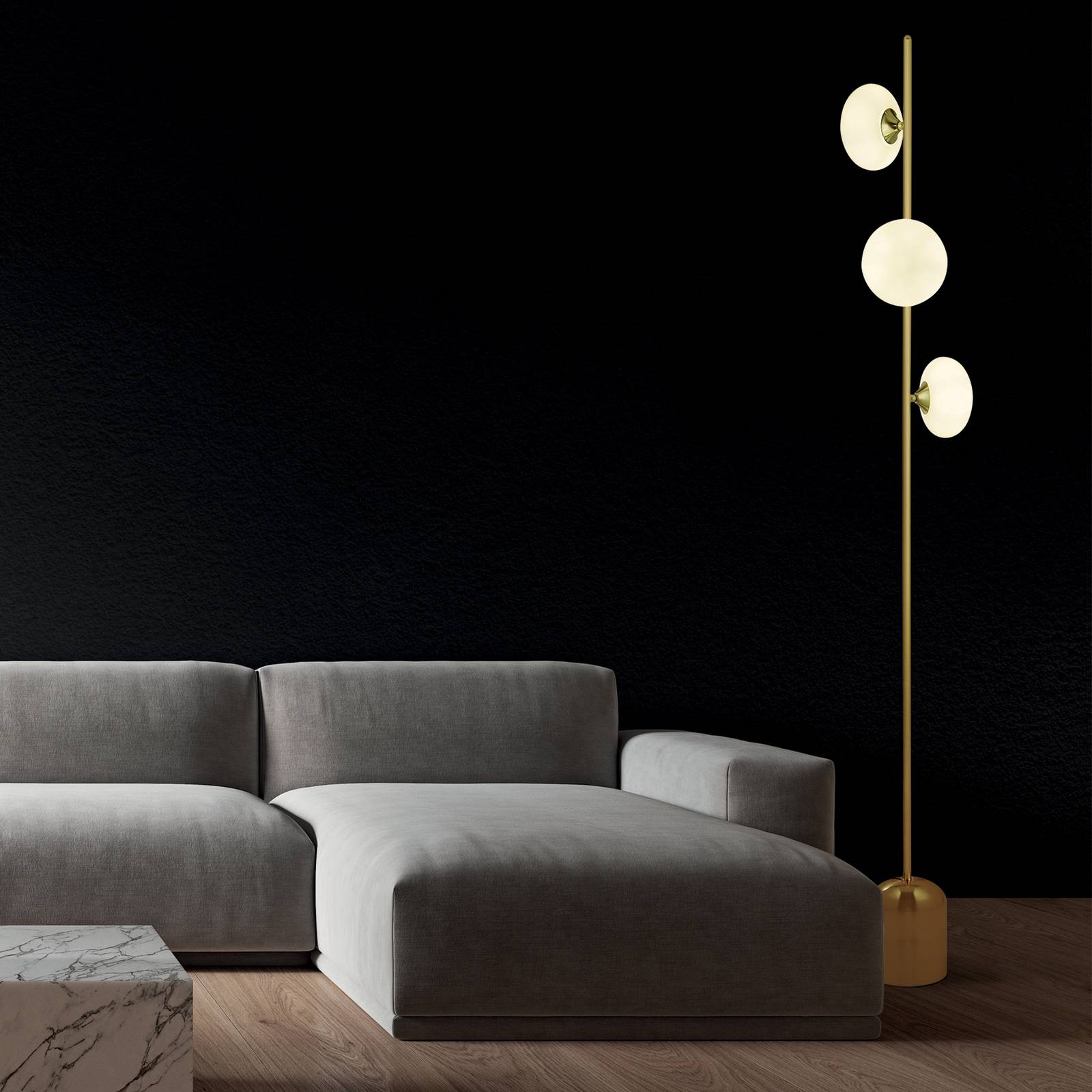 Lampa stojąca Pebbles, 3-punktowa, mosiądz