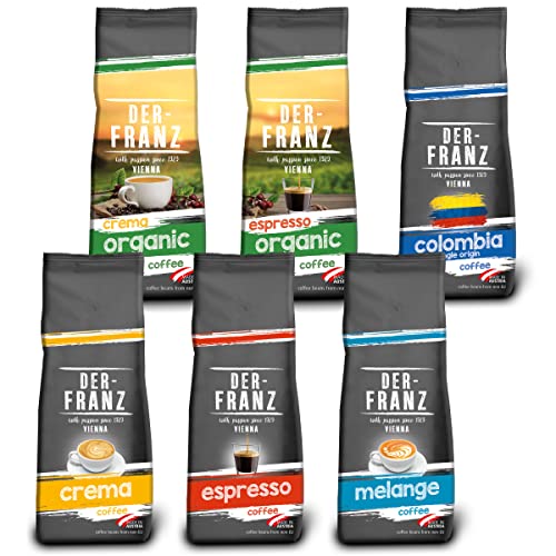 Coffee pack, whole beans, 6 x 500g, 1 x Crema, 1 x Espresso, 1 x Melange, 1 x Colombia, 1 x Espresso Organic, 1 x Crema Organic