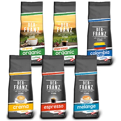 Coffee pack, whole beans, 6 x 500g, 1 x Crema, 1 x Espresso, 1 x Melange, 1 x Colombia, 1 x Espresso Organic, 1 x Crema Organic