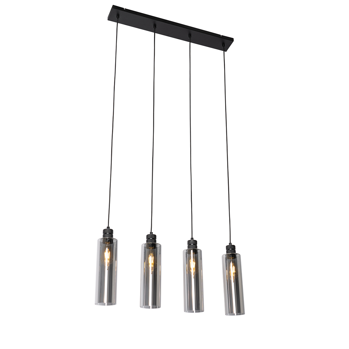 QAZQA Moderne hanglamp zwart met smoke glas 4-lichts - Stavelot