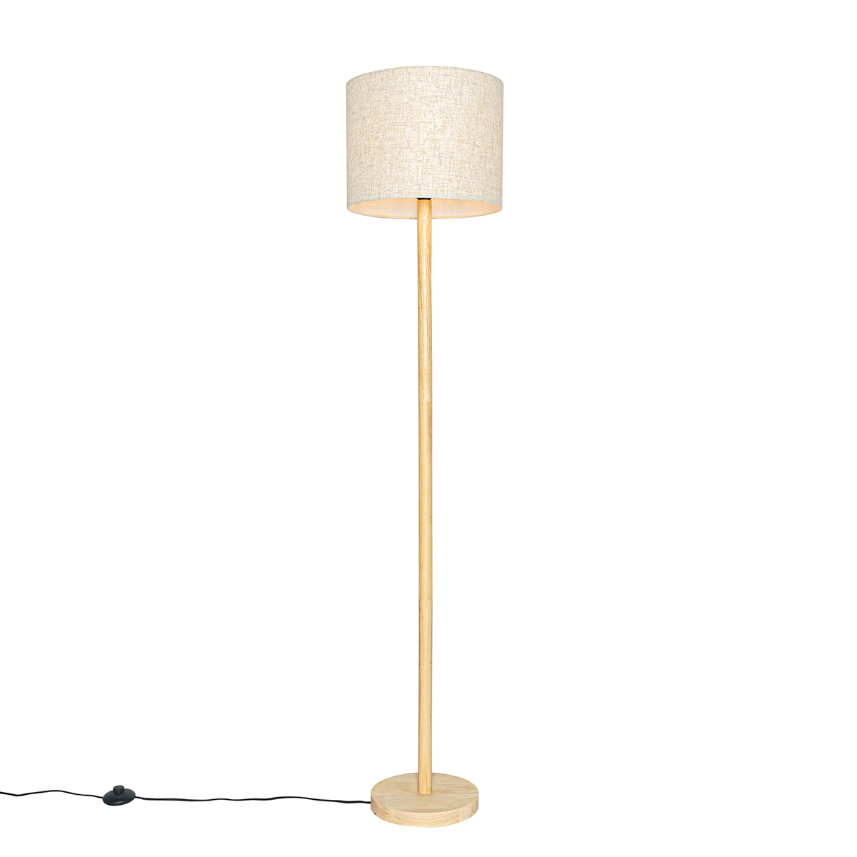 QAZQA Wiejska lampa podłogowa drewniana z lnianym abażurem beżowym 32 cm - Mels
