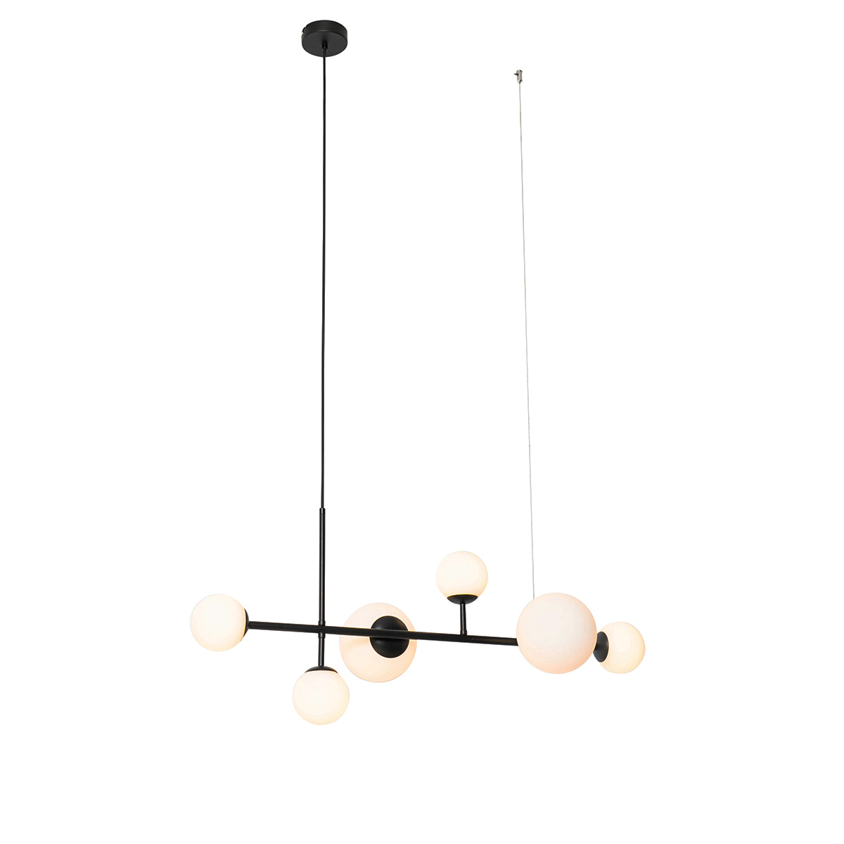 QAZQA Nowoczesna lampa wisząca czarna z matowym szkłem 6 lamp - Monaco