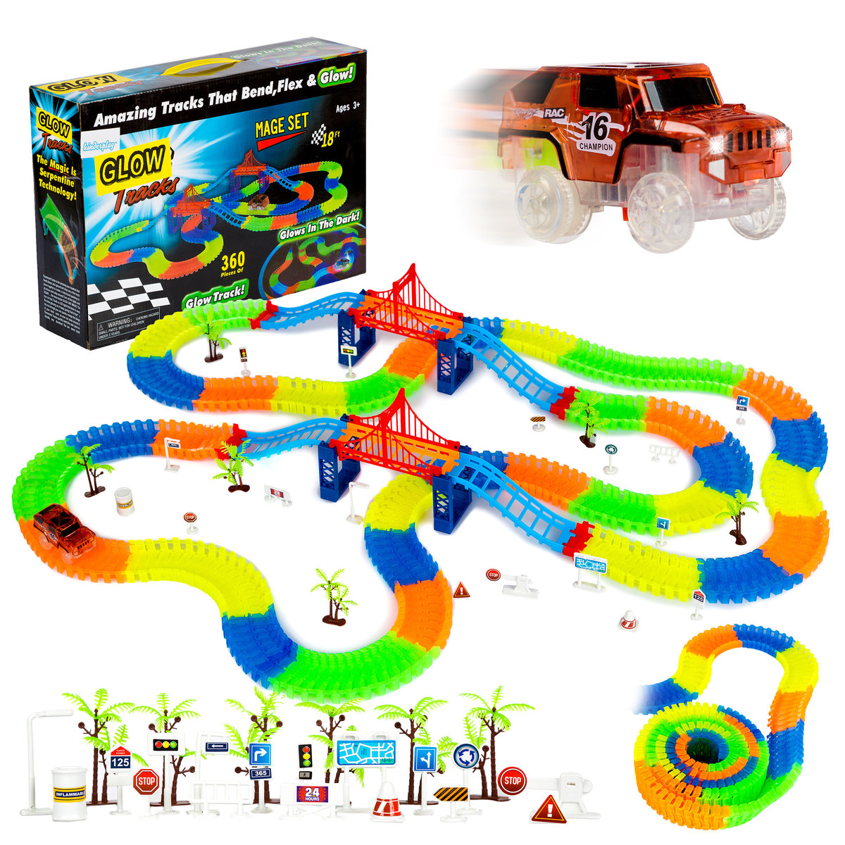 Kinderplay Magic Tracks Auto Tor Samochodowy 5m 360 Elementów KP3017
