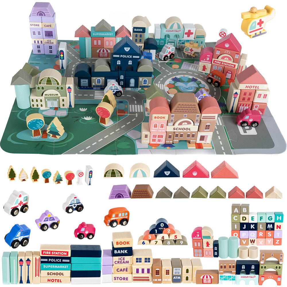 Drewniane Klocki Miasto Auta 115 Klocków + Puzzle ISO TRADE