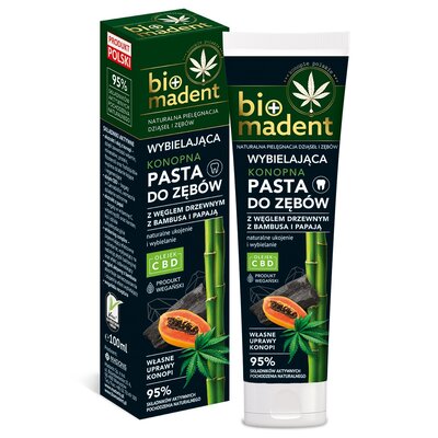 Bio Madent Bio Madent - Konopna Pasta do zębów z węglem drzewnym z bambusa i papają wybielająca 100ml