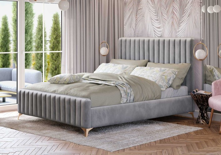 Zdjęcia - Łóżko  tapicerowane BELANIA  w stylu Glamour | 160x200 | Welur | Sz(SF1023)