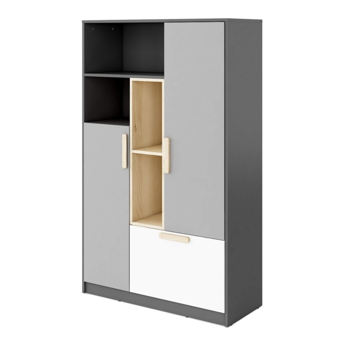 Regał POK PO-05 grafit/buk/szary/biały