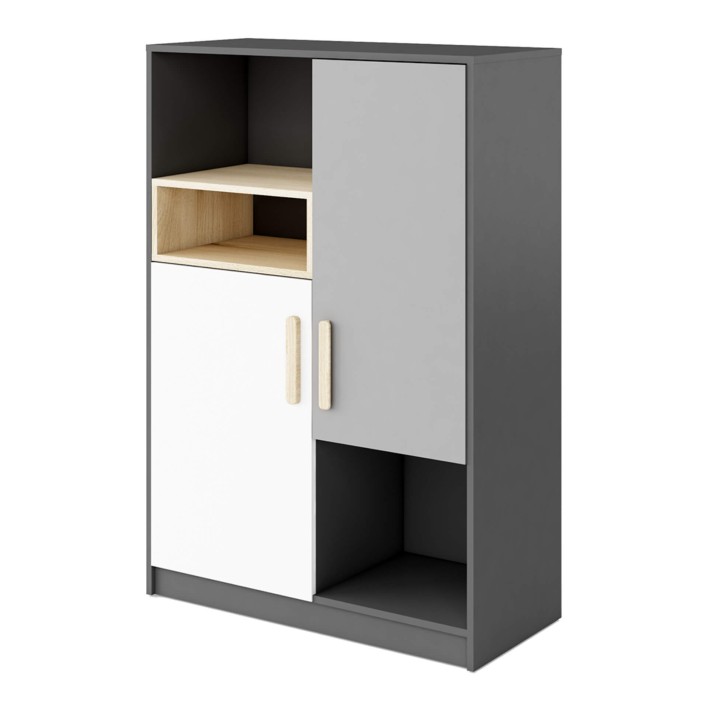 Regał POK PO-06 grafit/buk/szary/biały