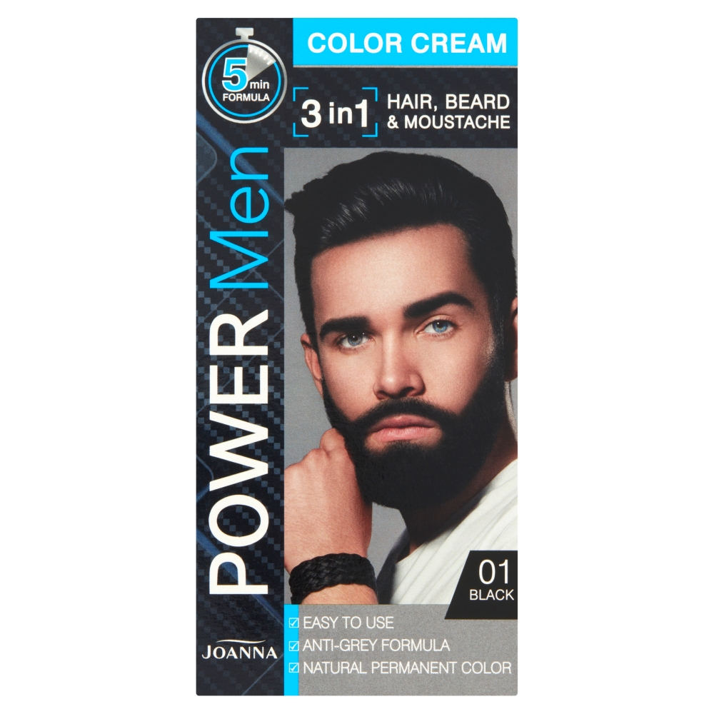 Joanna Power Men Color Cream Farba do włosów 3in1 dla mężczyzn 01 Black 100g