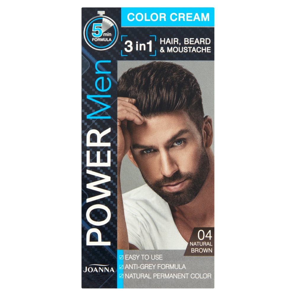 Joanna Power Men Color Cream Farba do włosów 3in1 dla mężczyzn 04 Natural Brown 100g