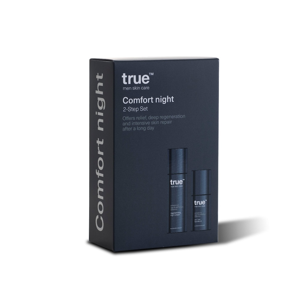 TRUE MEN SKIN CARE Comfort Night set consists of 2 products: regenerating night cream + am/pm eye serum