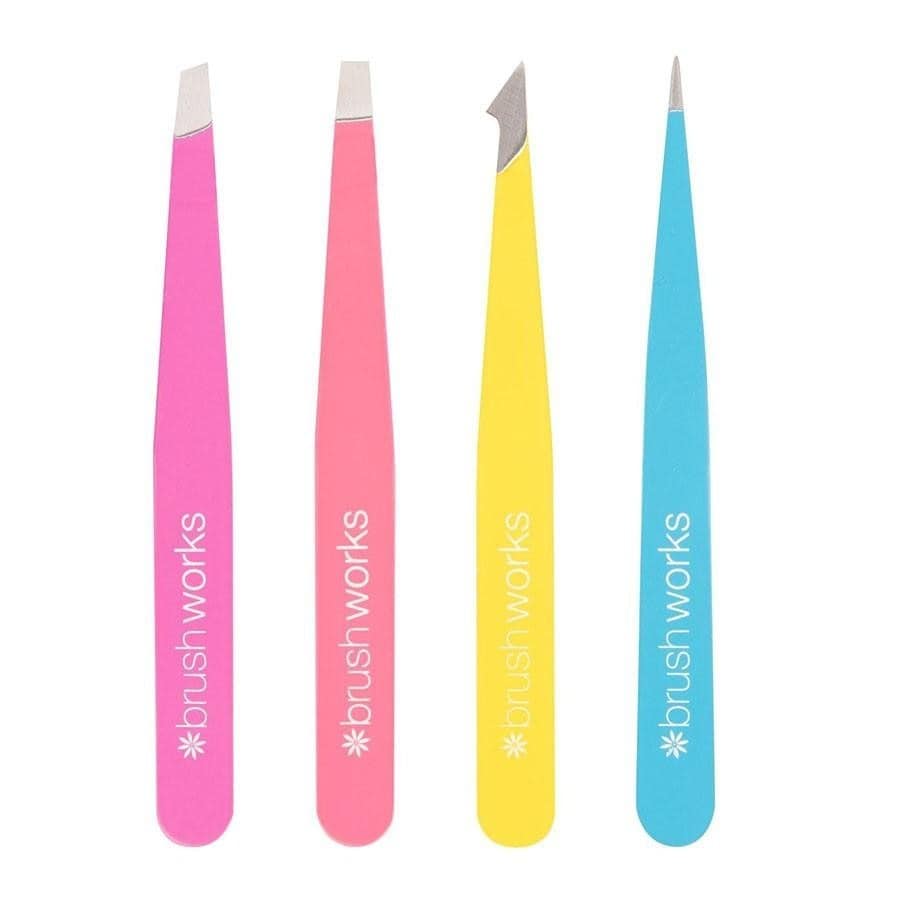 Brush Works Brush Works Combination Tweezer Set Zestaw 4 Pęset Kosmetycznych Neonowych