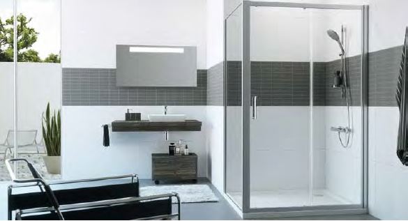Huppe Classics 2 4-kąt Drzwi suwane 1-częściowe ze stałym segmentem 120x200 cm profile srebrne matowe, szkło privatima Anti-Plaque C20409087375