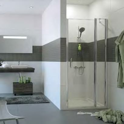 Huppe Classics 2 4-kąt Drzwi skrzydłowe ze stałym segmentem do wnęki 98x190 cm profile srebrne połysk, szkło przezroczyste Anti-Plaque C23209069322