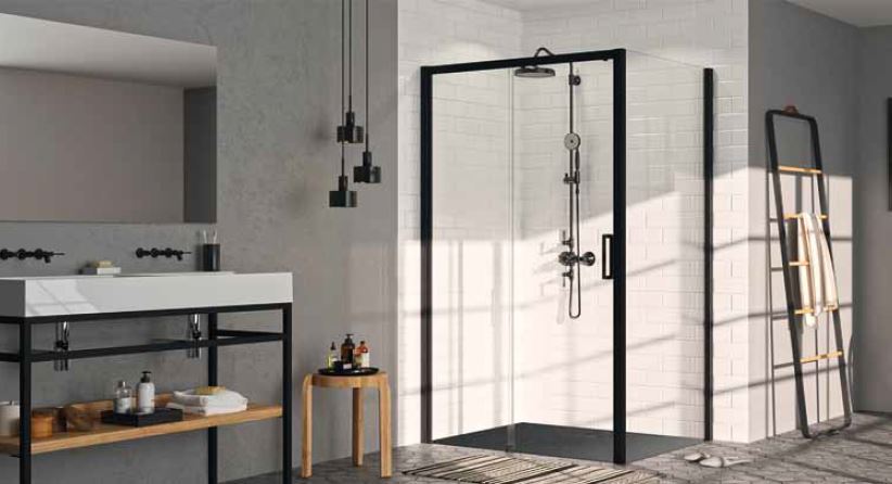 Huppe Classics 2 EasyEntry 4-kąt Ścianka boczna do drzwi suwanych SW 90x200 cm profile czarne Black Edition, szkło przezroczyste Anti-Plaque C25404123322