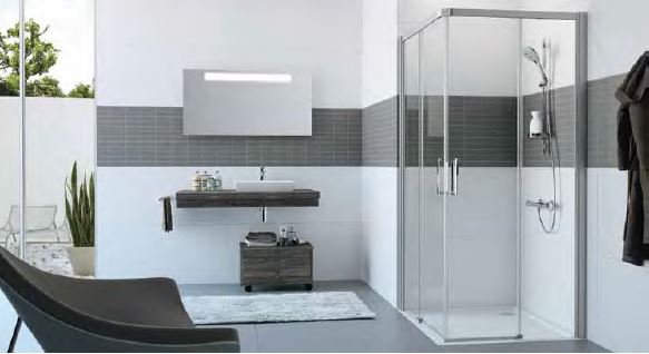 Huppe Classics 2 EasyEntry 4-kąt Wejście narożnikowe, drzwi suwane 2-częściowe 110x110x200 cm profile srebrne połysk, szkło privatima Anti-Plaque C25004069375