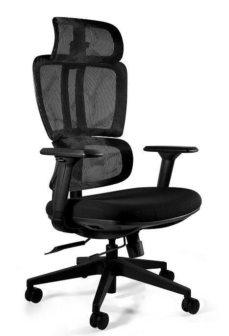 Krzesło ergonomiczne obrotowe czarne DEAL oparcie sitka, siedzisko tkanina