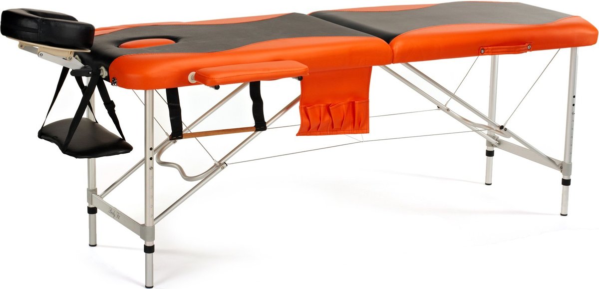 BODYFIT Łóżko do masażu 2 segmentowe aluminiowe BODYFIT, czarno-pomarańczowe, 212x82 cm