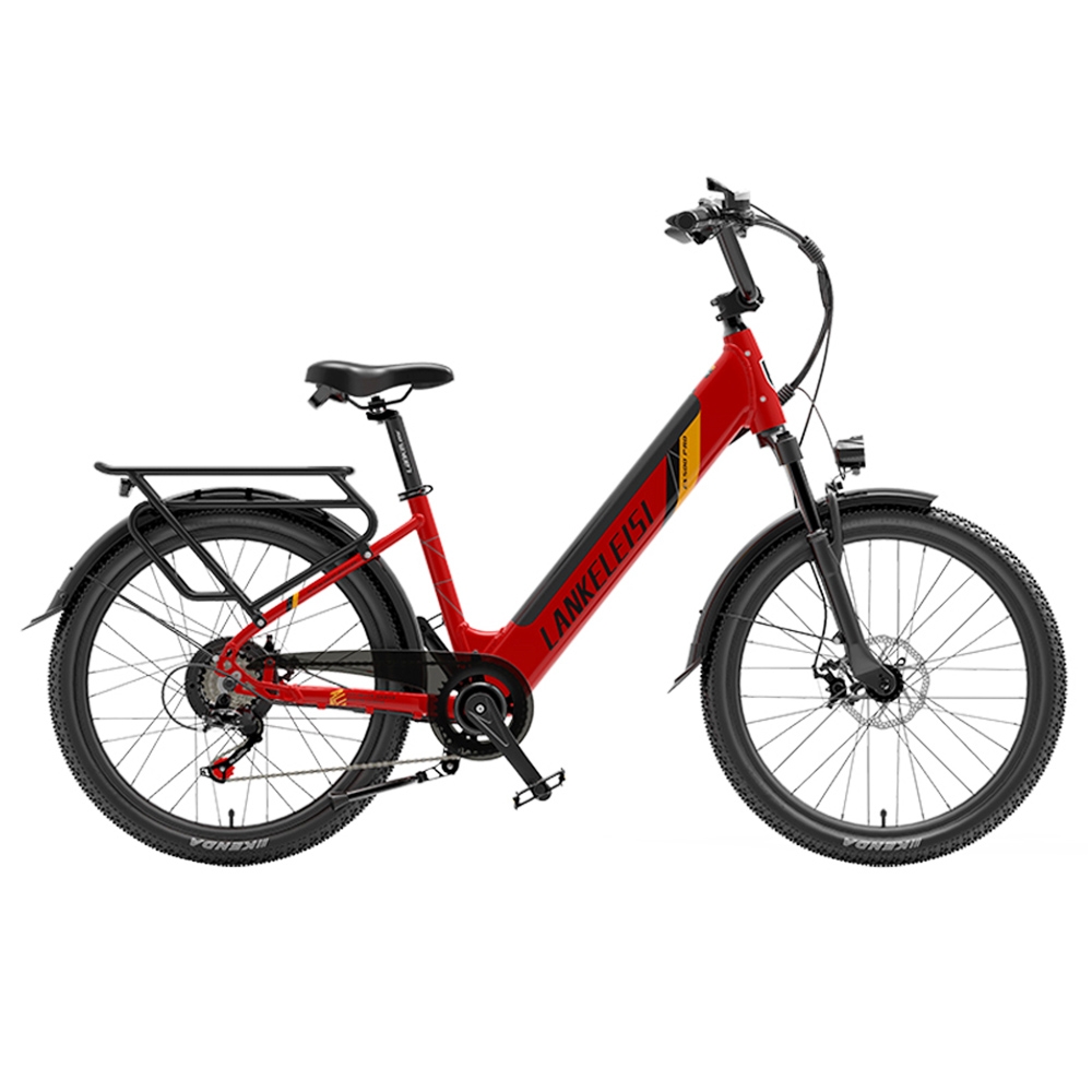 LANKELEISI ES500PRO Electric Bike 500W Motor 48V 16Ah Battery 24'' Tire 32km/h Max Speed Shimano 7 Speed Gear - Red