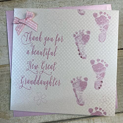 'Thank You for a New Great Granddaughter Handmade' karta dla niemowląt - nowa pradnuczka od WHITE BAWEŁNA CARDS WB225-GGD