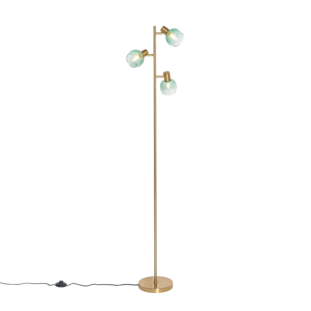 QAZQA Złota lampa podłogowa Art Deco z zielonym szkłem 3 światła - Vidro