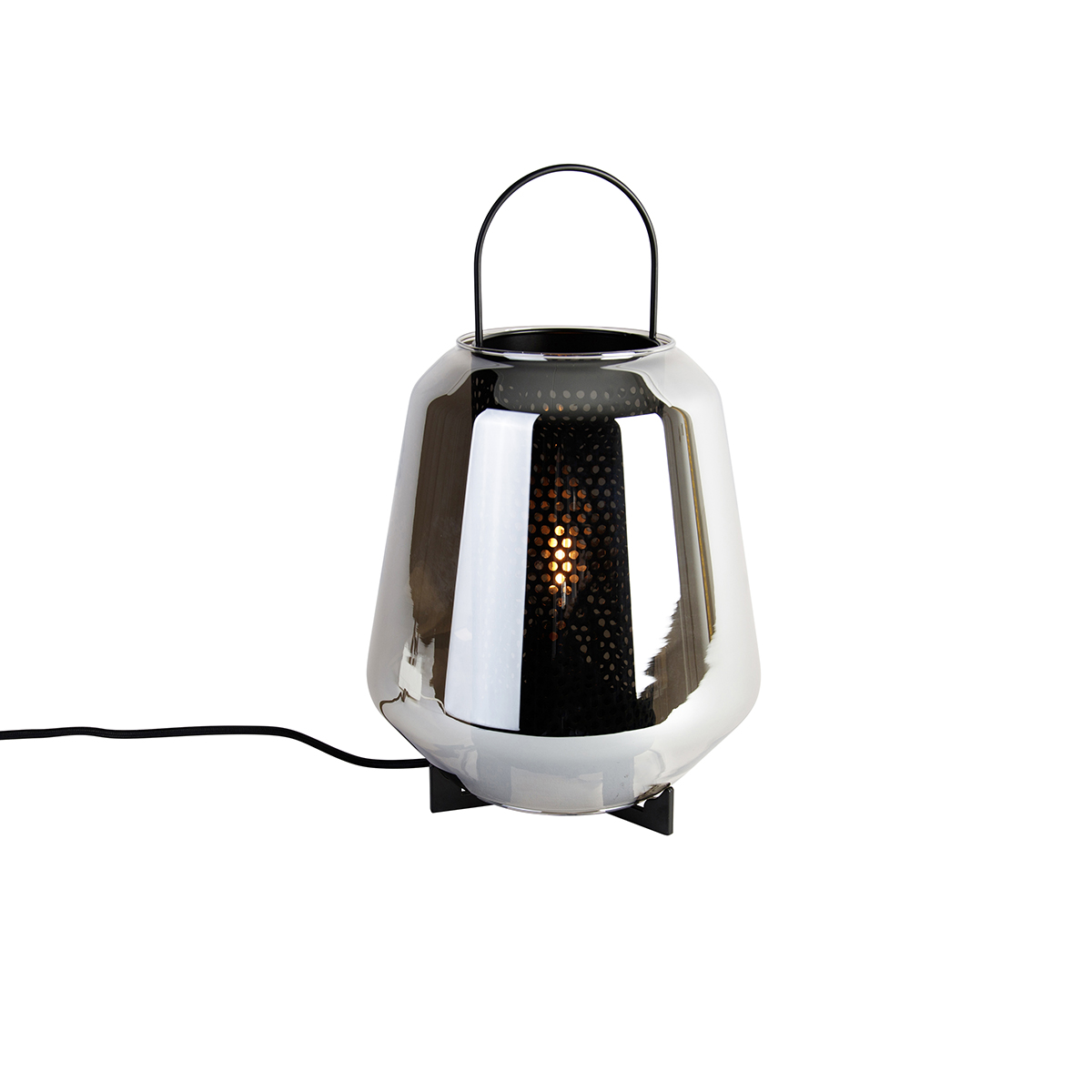 QAZQA Lampa stołowa Art Deco czarna z przydymionym szkłem 23 cm - Kevin