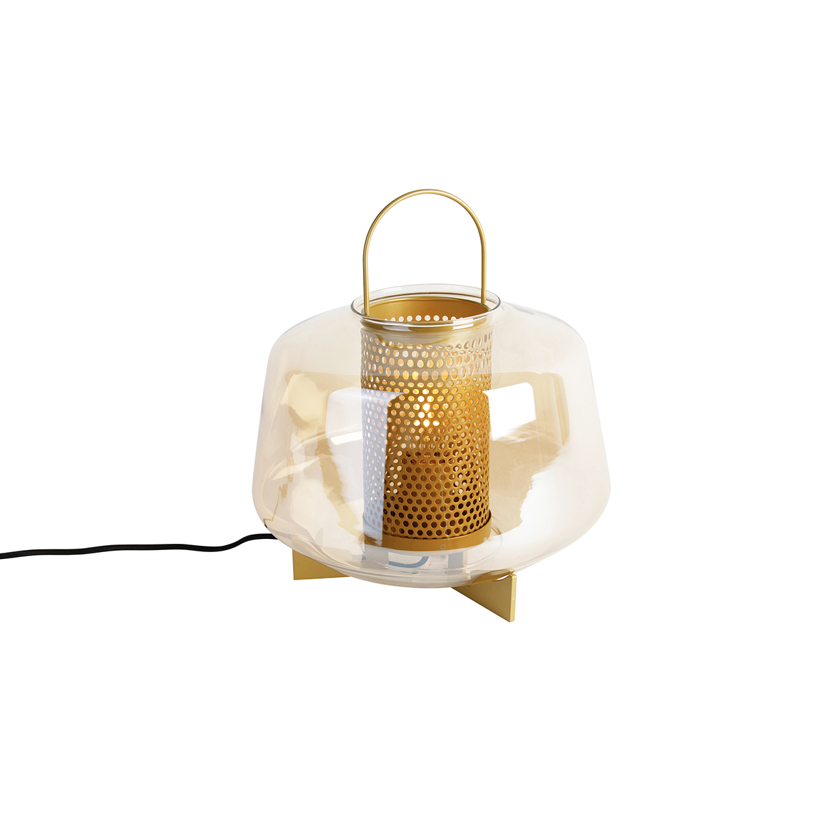 QAZQA Lampa stołowa Art Deco złota z bursztynowym szkłem 30 cm - Kevin