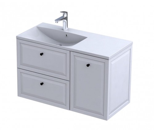 Oristo Szafka wisząca MONTEBIANCO 100 cm z umywalką AMELIA, LEWA BIAŁY MAT OR47-SD2S-60-2 + OR47-SN1S-40-2 + UME-AM-100-92-L