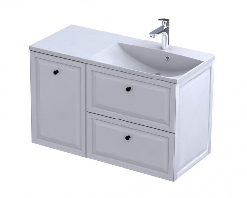 Oristo Szafka wisząca MONTEBIANCO 100 cm z umywalką AMELIA, PRAWA BIAŁY MAT OR47-SD2S-60-2 + OR47-SN1S-40-2 + UME-AM-100-92-P