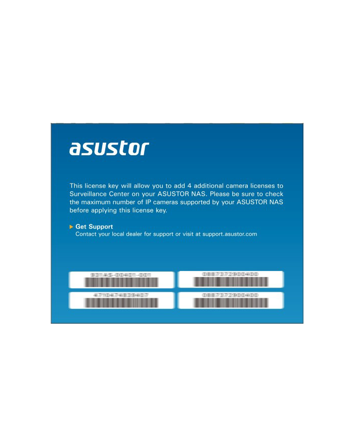 Asustor NAS Acc AS-SCL04, NVR Camera License Pack - 4CH (90IX00F1-BW0S20)