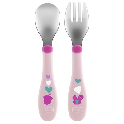 Chicco Sztućce metalowe 18 m+ różowe