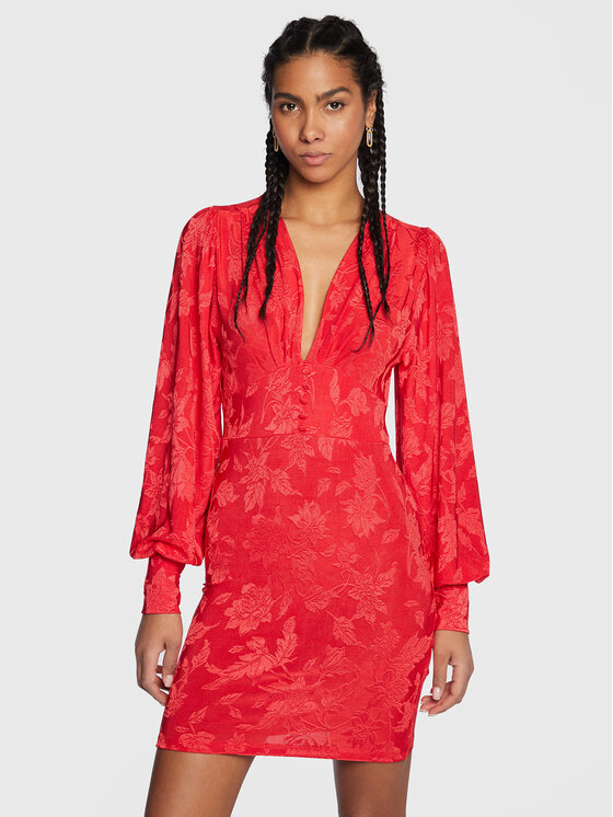 Sukienki - Gina Tricot Sukienka koktajlowa Jaquard 20274 Czerwony Slim Fit - grafika 1