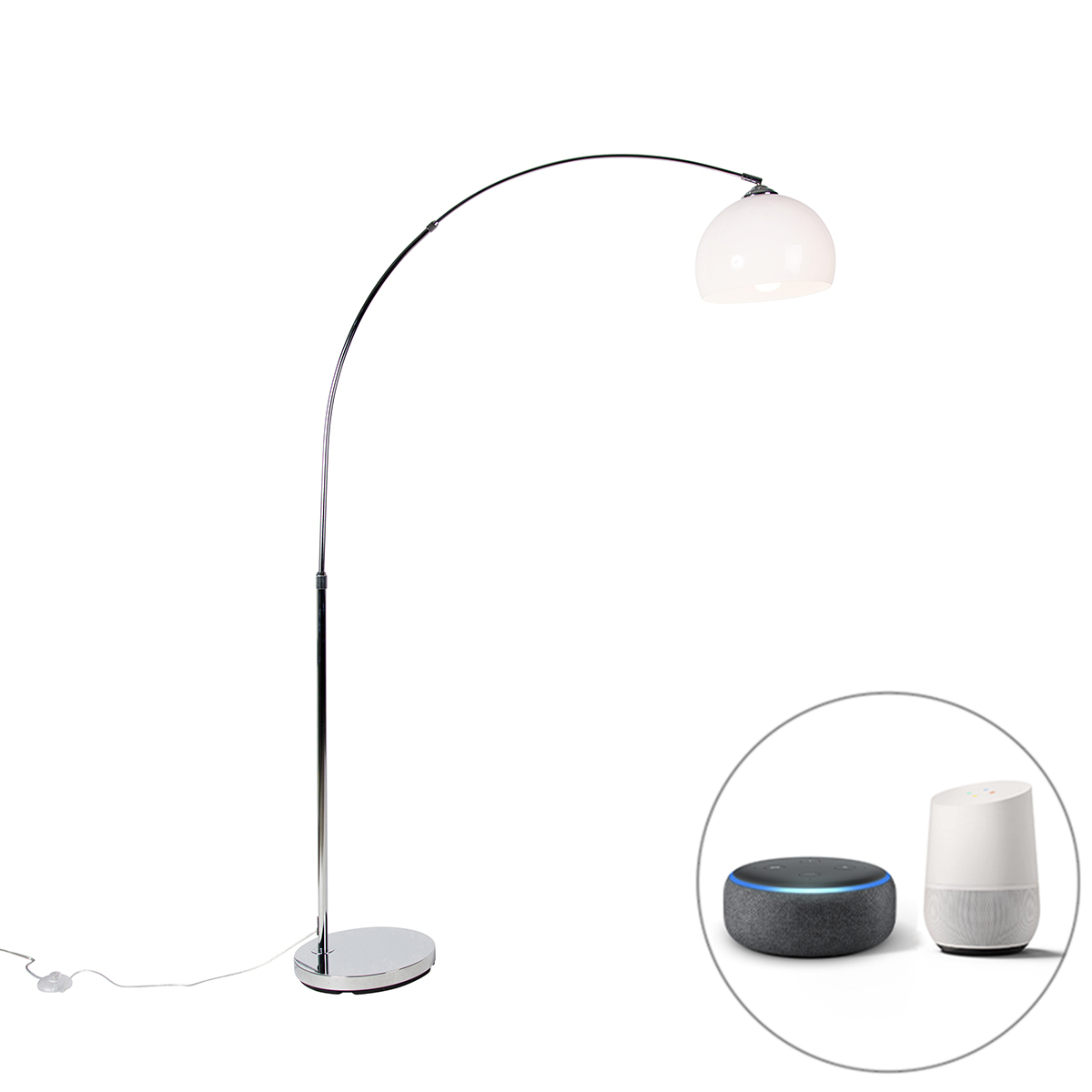 QAZQA Inteligentna lampa łukowa chromowana z białym kloszem, w tym Wifi A60 - Arc Basic