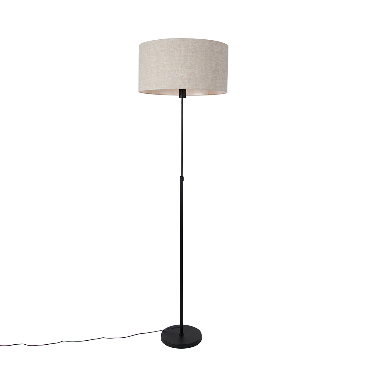 QAZQA Lampa podłogowa czarna regulowana z kloszem jasnoszarym 50 cm - Parte