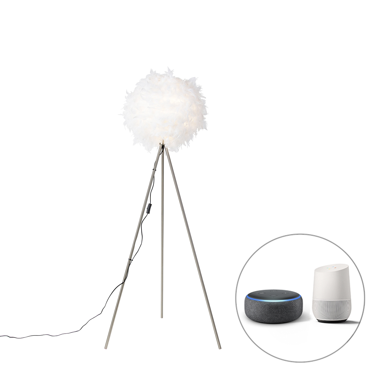 QAZQA Inteligentna romantyczna lampa podłogowa biała z Wi-Fi A60 - Feather