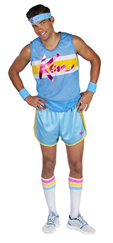 Rubies Kostium Ken sportowiec męski T-shirt spodnie, kaletki, opaski na nadgarstek i opaska na głowę Oficer Mattel, na Boże Narodzenie, karnawał, Halloween, wieczór kawalerski, urodziny