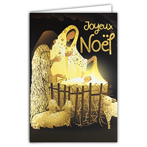 Afie 61-5659 Wesołych Świąt Świąteczne Świąteczne Błyszczące Złote Błyszczące Błyszczące Świąt Jezus Maryja Joseph Owce Jedzenie Stab Impreza Roku - Z Białą Kopertą