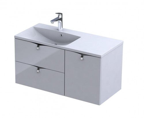Oristo Szafka wisząca SIENA 100 cm z umywalką AMELIA, LEWA BIAŁY POŁYSK OR45-SD2S-60-1 + OR45-SN1S-40-1 + UME-AM-100-92-L