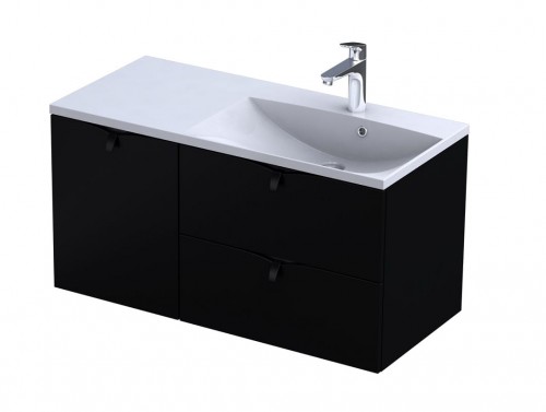 Oristo Szafka wisząca SIENA 100 cm z umywalką AMELIA, PRAWA CZARNY MAT OR45-SD2S-60-8 + OR45-SN1S-40-8 + UME-AM-100-92-P