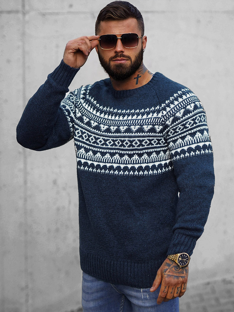 Sweter męski granatowy OZONEE O/H9300 - Ozonee