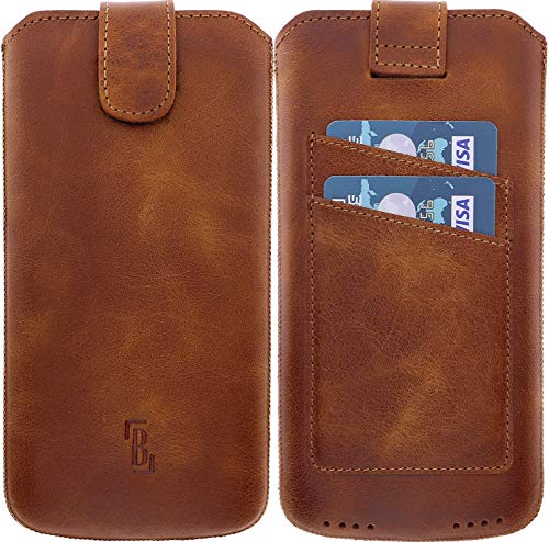 Burkley Etui na telefon komórkowy iPhone XS Max, etui kompatybilne z Apple iPhone XS Max, etui na telefon komórkowy, skóra bydlęca, z przegródką na karty (antyczny brąz siodła)