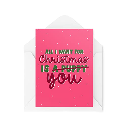 Śmieszne nowości kartki świąteczne | All I Want For Christmas Is (A Puppy) You | Prezent świąteczny Boże Narodzenie świętowanie | Zabawne przekomarzanie się | CBH1346