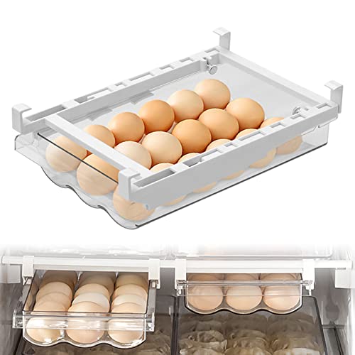 MDHAND Pojemnik na jajka z szufladami, uchwyt na jajka, lodówka z prowadnicą i uchwytem, organizer do lodówki pozwala zaoszczędzić miejsce na 18 jajek (pojemnik na jajka)