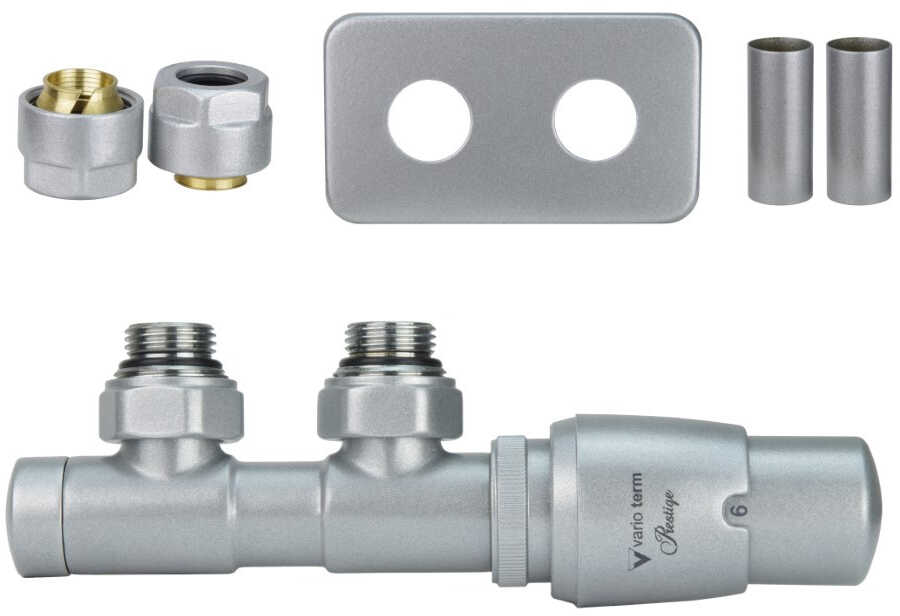 Zawór termostatyczny 50mm TWINS szary metalik prawy Cu All in One rozeta zespolona prostokątna