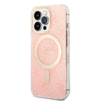 Guess Zestaw GUBPP13XH4EACSP Case+ Charger iPhone 13 Pro Max różowy/pink hard case 4G Print MagSafe