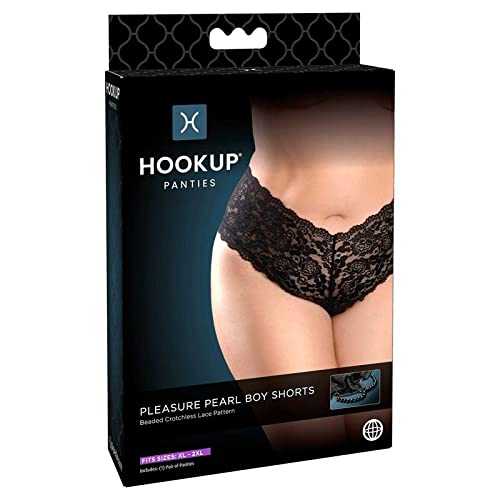Hookup Panties Pleasure Pearl Figi z perłowym naszyjnikiem, czarne L-XX