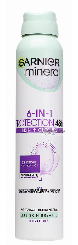 GARNIER - Mineral - 6-in-1 Protection 48h - Floral Fresh - Anti-Perspirant - Antyperspirant w sprayu dla kobiet - 200 ml